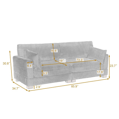 Canapé modulaire moderne en velours côtelé de 84,5 po de largeur