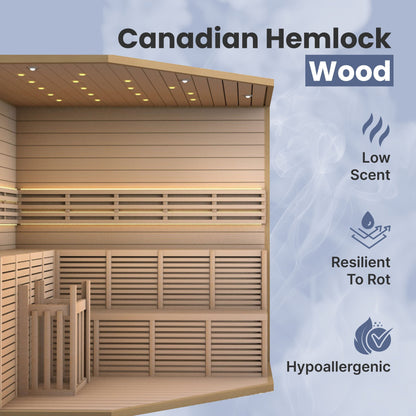 ALEKO 5-6 Person Wood Indoor Wet Dry Sauna with Electrical Heater - 75 x 75 x 83 inches