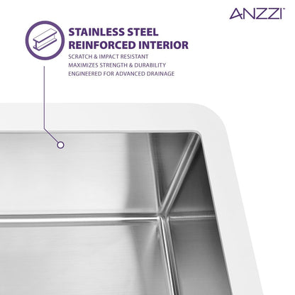 ANZZI Apollo Matte White Solid Surface Farmhouse 36 in. Single Bowl Kitchen Sink with Stainless Steel Interior