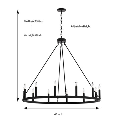 Acroma 12-light Farmhouse 40In Wagon Wheel Chandelier with UL - 40'' D x 138'' H