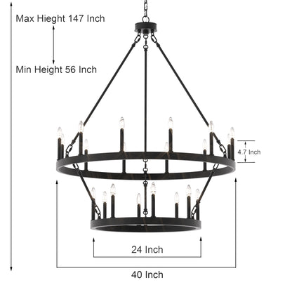 Acroma 20-light Modern Farmhouse 40In Round Wagon Wheel Chandelier with UL