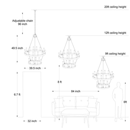 Acroma 20-light Modern Farmhouse 40In Round Wagon Wheel Chandelier with UL