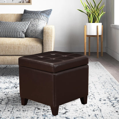 Adeco Bonded Leather Square Tufted Cubic Cube Storage Ottomans