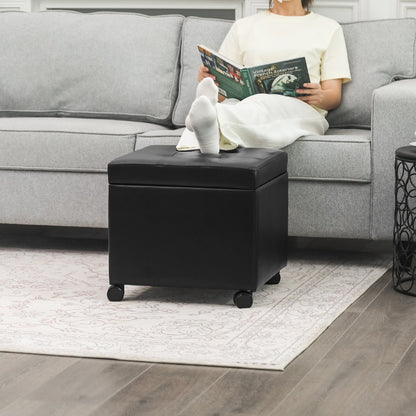 Adeco Bonded Leather Square Tufted Cubic Cube Storage Ottomans