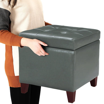 Adeco Bonded Leather Square Tufted Cubic Cube Storage Ottomans