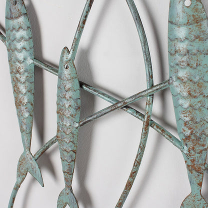 Adeco Decorative Distressed Blue Iron School of Fish Wall Decor