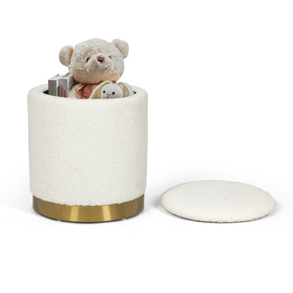 Adeco Velvet Round Storage Stool Gold Plating Base Storage Ottoman