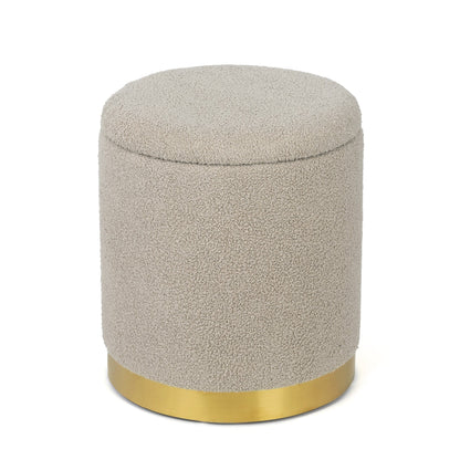 Adeco Velvet Round Storage Stool Gold Plating Base Storage Ottoman