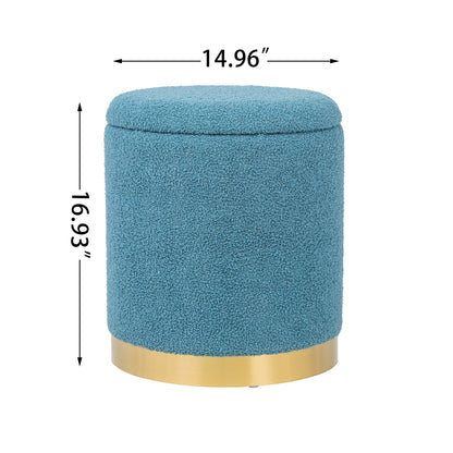 Adeco Velvet Round Storage Stool Gold Plating Base Storage Ottoman