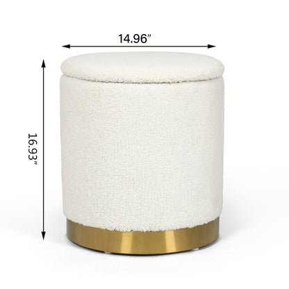 Adeco Velvet Round Storage Stool Gold Plating Base Storage Ottoman