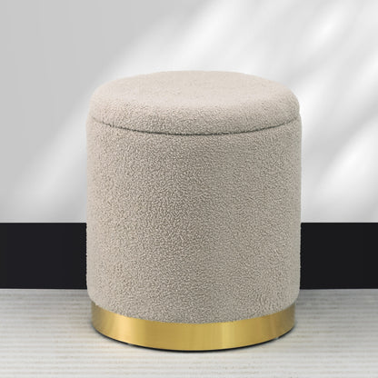Adeco Velvet Round Storage Stool Gold Plating Base Storage Ottoman