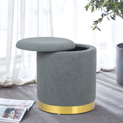 Adeco Velvet Round Storage Stool Gold Plating Base Storage Ottoman