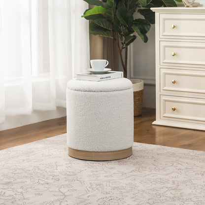 Adeco Velvet Round Storage Stool Gold Plating Base Storage Ottoman