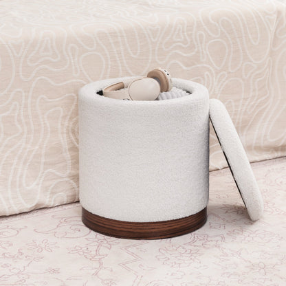 Adeco Velvet Round Storage Stool Gold Plating Base Storage Ottoman