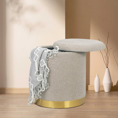 Adeco Velvet Round Storage Stool Gold Plating Base Storage Ottoman