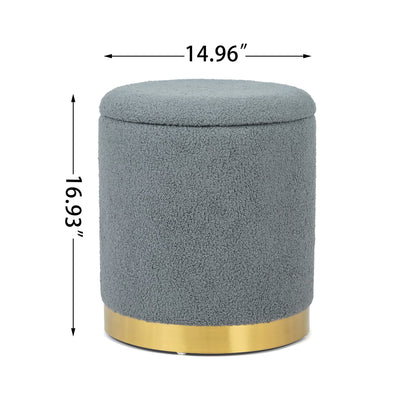 Adeco Velvet Round Storage Stool Gold Plating Base Storage Ottoman
