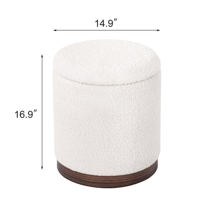 Adeco Velvet Round Storage Stool Gold Plating Base Storage Ottoman