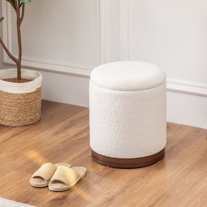 Adeco Velvet Round Storage Stool Gold Plating Base Storage Ottoman