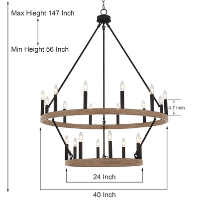 Acroma 20-light Modern Farmhouse 40In Round Wagon Wheel Chandelier with UL