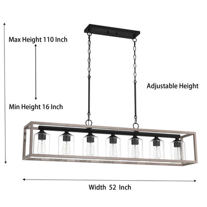 Allegray 52in Farmhouse 7-light Linear Chandelier Rectangle Kitchen Island Pendant