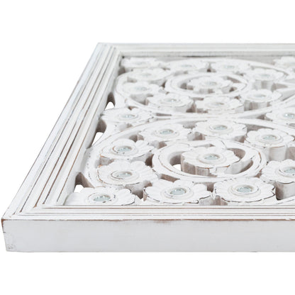 Allen White Washed Hand Carved 48x28-inch Wall Panel with Mirror Inlay