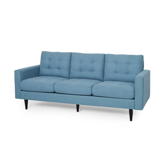 Canapé Apex, 3 places, 83 pouces, capitonné, tissu bleu clair, noir