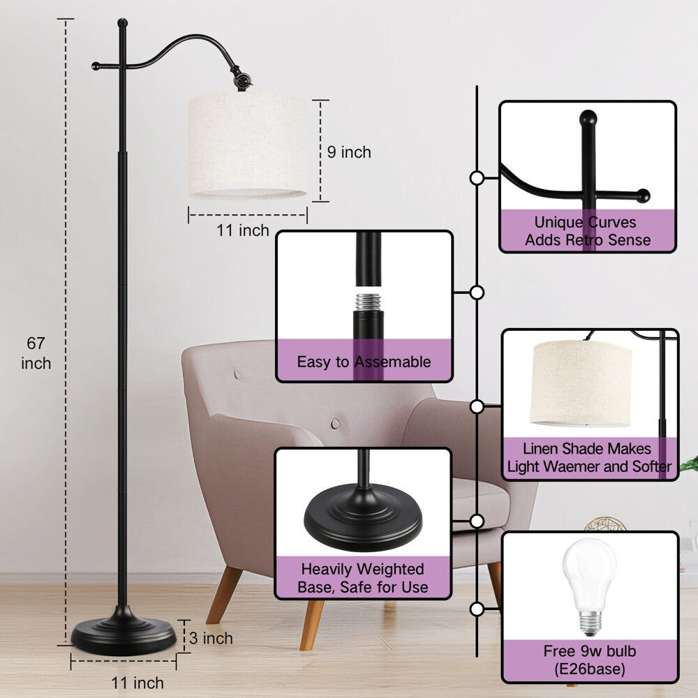 Arc Floor Lamp with Remote, 67 Retro Standing Lamp with 4 Color Temperatures, Metal Tall Lamps for Living Room Bedroom - N/A