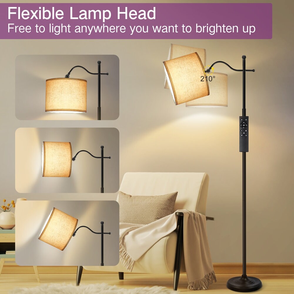 Arc Floor Lamp with Remote, 67 Retro Standing Lamp with 4 Color Temperatures, Metal Tall Lamps for Living Room Bedroom - N/A