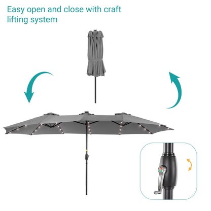 BONOSUKI 15x9ft LED Double-Sided Patio Umbrella Aluminum Large Canopy