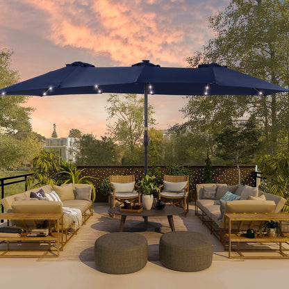 BONOSUKI 15x9ft LED Double-Sided Patio Umbrella Aluminum Large Canopy