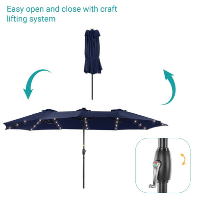 BONOSUKI 15x9ft LED Double-Sided Patio Umbrella Aluminum Large Canopy