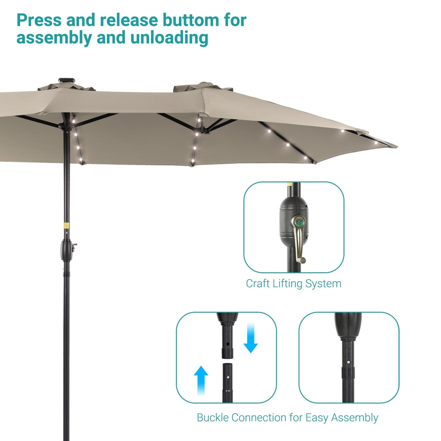 BONOSUKI 15x9ft LED Double-Sided Patio Umbrella Aluminum Large Canopy