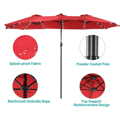 BONOSUKI 15x9ft LED Double-Sided Patio Umbrella Aluminum Large Canopy