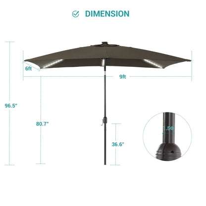 BONOSUKI 6x9FT LED Patio Market Umbrellas Table Umbrella w/Tilt Button