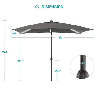 BONOSUKI 6x9FT LED Patio Market Umbrellas Table Umbrella w/Tilt Button