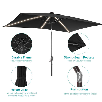 BONOSUKI 6x9FT LED Patio Market Umbrellas Table Umbrella w/Tilt Button