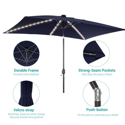 BONOSUKI 6x9FT LED Patio Market Umbrellas Table Umbrella w/Tilt Button
