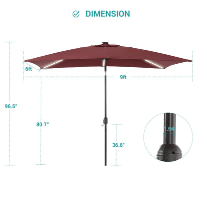 BONOSUKI 6x9FT LED Patio Market Umbrellas Table Umbrella w/Tilt Button