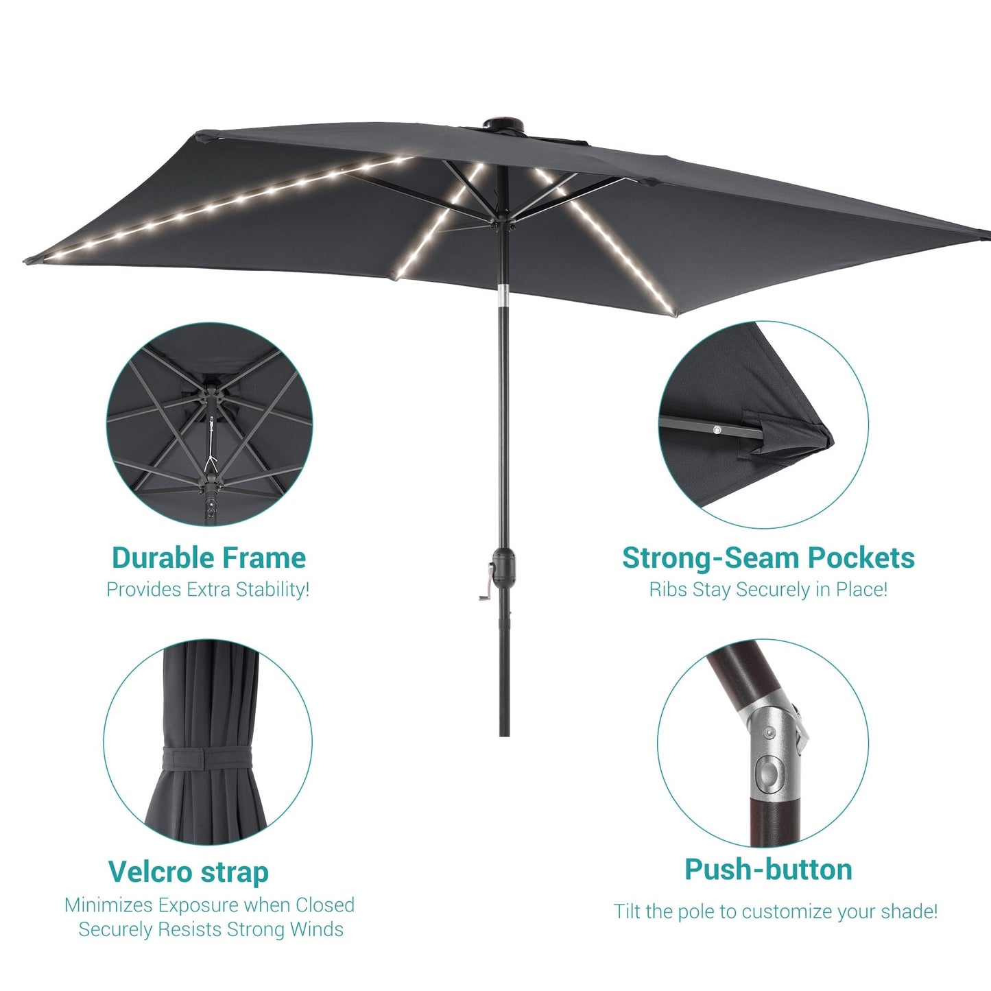 BONOSUKI 6x9FT LED Patio Market Umbrellas Table Umbrella w/Tilt Button