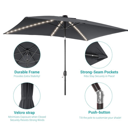 BONOSUKI 6x9FT LED Patio Market Umbrellas Table Umbrella w/Tilt Button