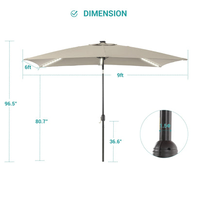 BONOSUKI 6x9FT LED Patio Market Umbrellas Table Umbrella w/Tilt Button