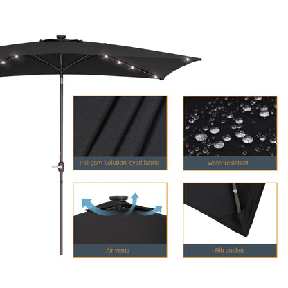 BONOSUKI Outdoor 10 x 6.5ft LED Rectangula Umbrella Patio Market Table Umbrella Aluminium/Steel with Tilt