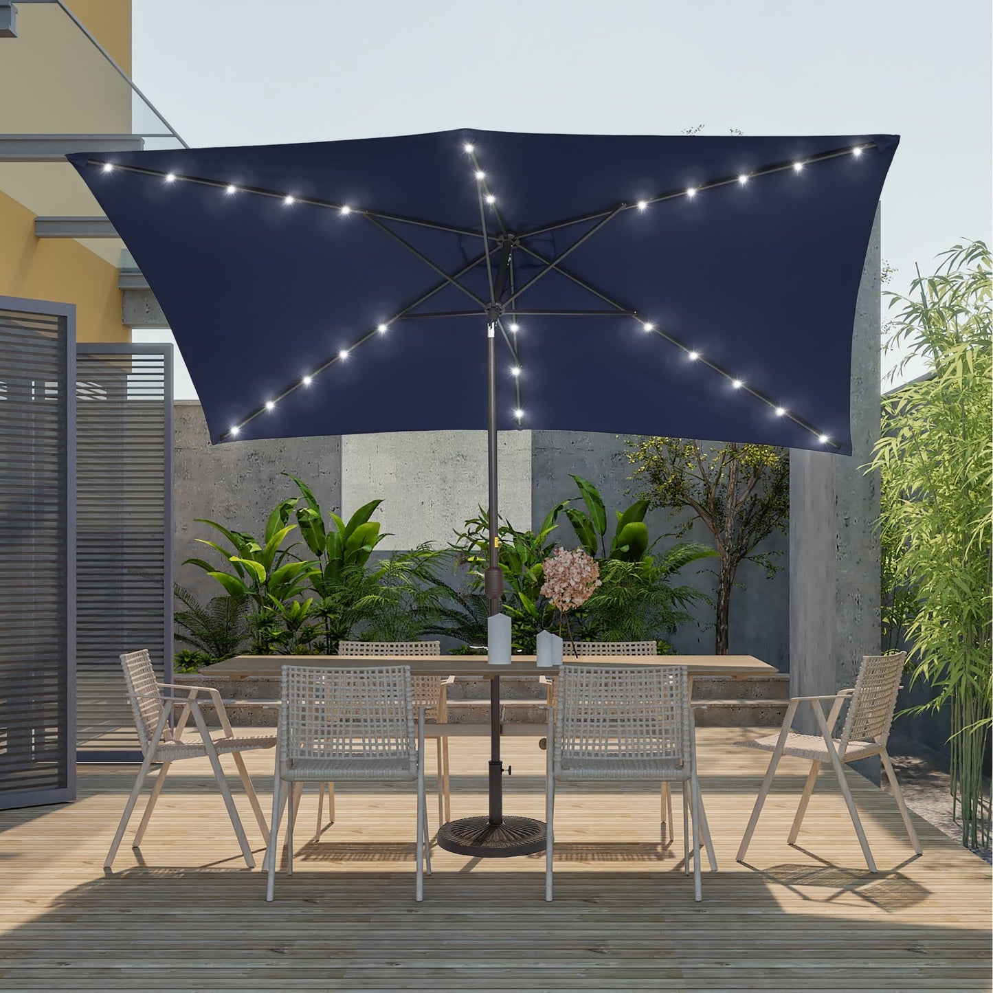 BONOSUKI Outdoor 10 x 6.5ft LED Rectangula Umbrella Patio Market Table Umbrella Aluminium/Steel with Tilt