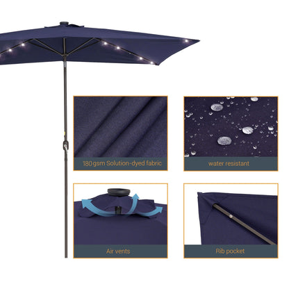 BONOSUKI Outdoor 10 x 6.5ft LED Rectangula Umbrella Patio Market Table Umbrella Aluminium/Steel with Tilt