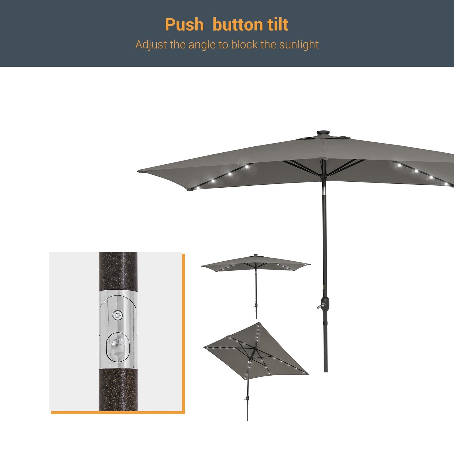 BONOSUKI Outdoor 10 x 6.5ft LED Rectangula Umbrella Patio Market Table Umbrella Aluminium/Steel with Tilt