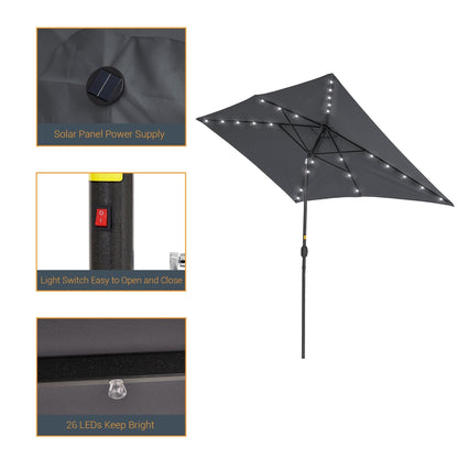 BONOSUKI Outdoor 10 x 6.5ft LED Rectangula Umbrella Patio Market Table Umbrella Aluminium/Steel with Tilt