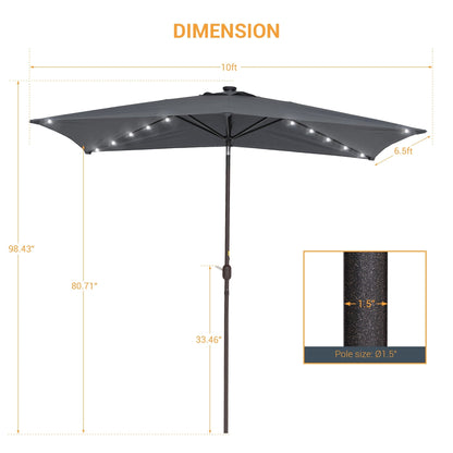 BONOSUKI Outdoor 10 x 6.5ft LED Rectangula Umbrella Patio Market Table Umbrella Aluminium/Steel with Tilt
