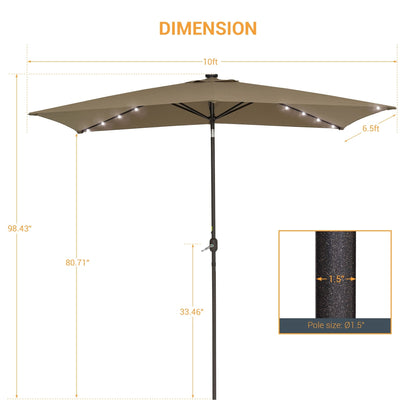 BONOSUKI Outdoor 10 x 6.5ft LED Rectangula Umbrella Patio Market Table Umbrella Aluminium/Steel with Tilt
