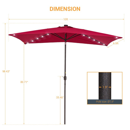BONOSUKI Outdoor 10 x 6.5ft LED Rectangula Umbrella Patio Market Table Umbrella Aluminium/Steel with Tilt