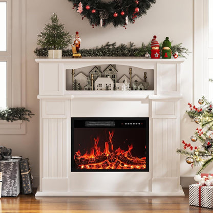 BOSSIN 43 Electric Fireplace with Mantel, 23 inch Electric Fireplace Insert,Freestanding TV Stand with Fireplace Wooden Firebox